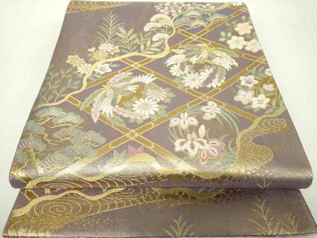 平和屋着物▼六通柄袋帯　格天井鳳凰花文　金糸　正絹　逸品　DABH9564ps