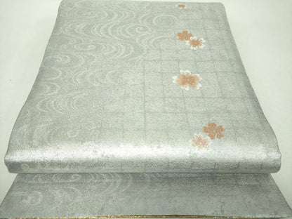 平和屋着物▼両面　全景全通柄袋帯　扇面飛鶴花文　金糸　正絹　逸品　DABH9565ps