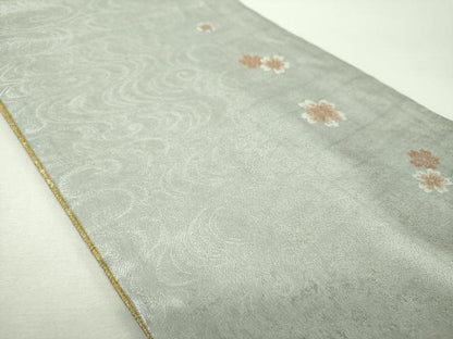 平和屋着物▼両面　全景全通柄袋帯　扇面飛鶴花文　金糸　正絹　逸品　DABH9565ps