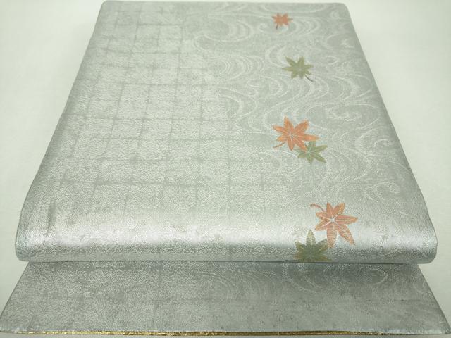 平和屋着物▼両面　全景全通柄袋帯　扇面飛鶴花文　金糸　正絹　逸品　DABH9565ps