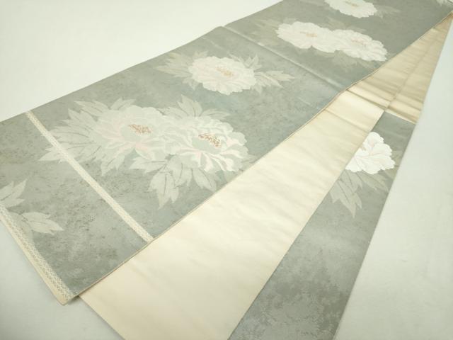 平和屋着物▼西陣　服部織物謹製　六通柄袋帯　こはく錦　牡丹文　金銀糸　正絹　逸品　DABH9569ps