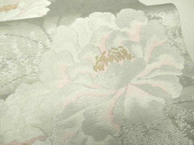 平和屋着物▼西陣　服部織物謹製　六通柄袋帯　こはく錦　牡丹文　金銀糸　正絹　逸品　DABH9569ps