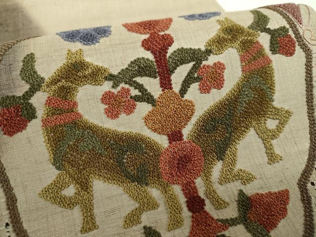 平和屋着物●中国三大刺繍　スワトウ相良刺繍　汕頭相良刺繍　総刺繍　太鼓柄袋帯　紬地　鳥獣花文　正絹　逸品　未使用　DABH9571ps