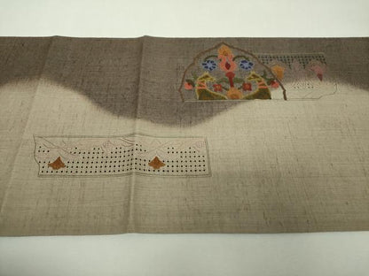 平和屋着物●中国三大刺繍　スワトウ相良刺繍　汕頭相良刺繍　総刺繍　太鼓柄袋帯　紬地　鳥獣花文　正絹　逸品　未使用　DABH9571ps
