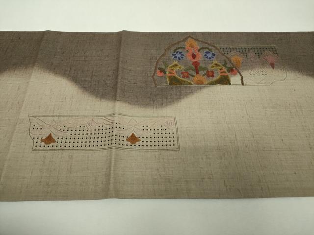 平和屋着物●中国三大刺繍　スワトウ相良刺繍　汕頭相良刺繍　総刺繍　太鼓柄袋帯　紬地　鳥獣花文　正絹　逸品　未使用　DABH9571ps