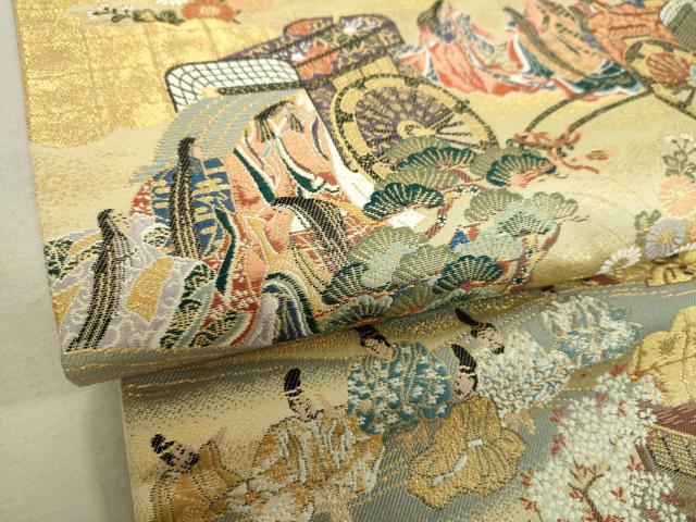 平和屋着物▼六通柄袋帯　洛中洛外図　金糸　正絹　逸品　DABH9574ps