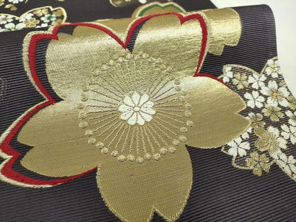 平和屋着物▼六通柄袋帯　舞桜　金銀糸　正絹　逸品　DABH9580ps