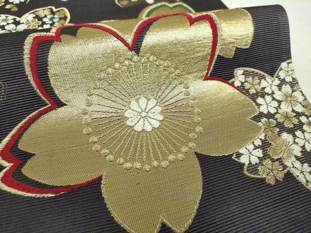 平和屋着物▼六通柄袋帯　舞桜　金銀糸　正絹　逸品　DABH9580ps