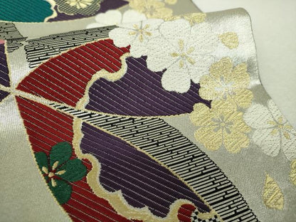 平和屋着物▼両面　六通柄袋帯　雪輪舞桜　金銀糸　正絹　逸品　DABH9582ps