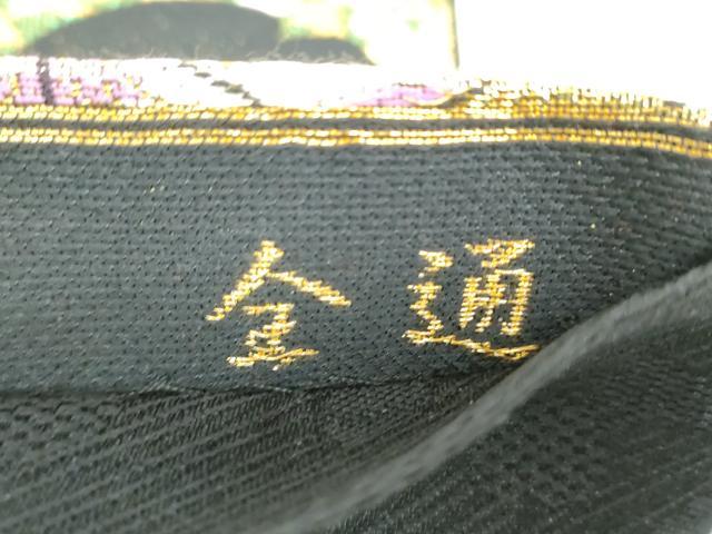 平和屋着物▼両面　全通柄袋帯　雪輪舞桜　黒地　金糸　正絹　逸品　DABH9584ps