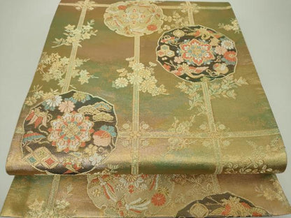 平和屋着物▼六通柄袋帯　宝尽くし　正倉院鳳凰花文　金糸　引箔　正絹　逸品　DABH9585ps
