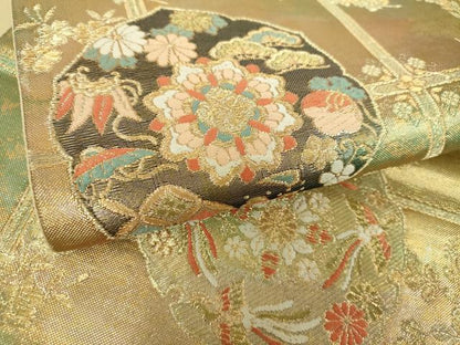 平和屋着物▼六通柄袋帯　宝尽くし　正倉院鳳凰花文　金糸　引箔　正絹　逸品　DABH9585ps
