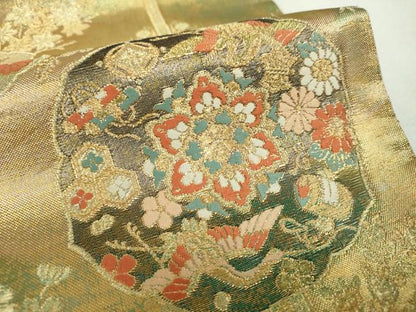 平和屋着物▼六通柄袋帯　宝尽くし　正倉院鳳凰花文　金糸　引箔　正絹　逸品　DABH9585ps