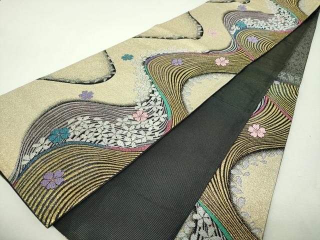 平和屋着物▼六通柄袋帯　花筏　金銀糸　正絹　逸品　DABH9586ps