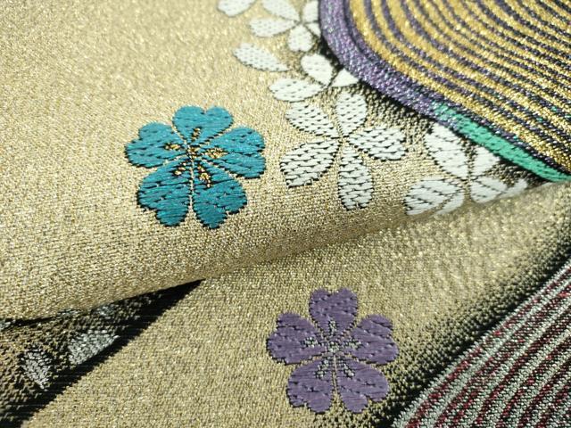 平和屋着物▼六通柄袋帯　花筏　金銀糸　正絹　逸品　DABH9586ps