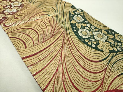 平和屋着物▼両面　六通柄袋帯　辻が花　金糸　正絹　逸品　DABH9591ps