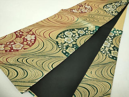 平和屋着物▼両面　六通柄袋帯　辻が花　金糸　正絹　逸品　DABH9591ps
