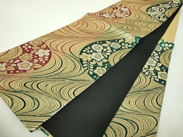 平和屋着物▼両面　六通柄袋帯　辻が花　金糸　正絹　逸品　DABH9591ps