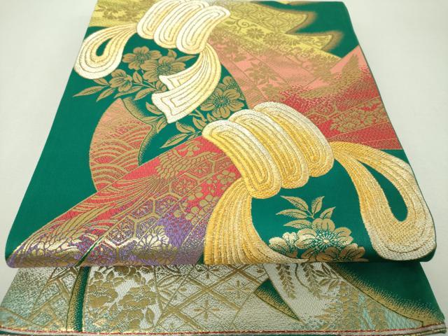 平和屋着物▼六通柄袋帯　束ね熨斗鳳凰花文　金糸　正絹　逸品　DABH9602ps