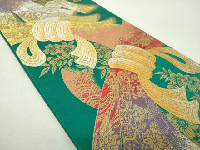 平和屋着物▼六通柄袋帯　束ね熨斗鳳凰花文　金糸　正絹　逸品　DABH9602ps