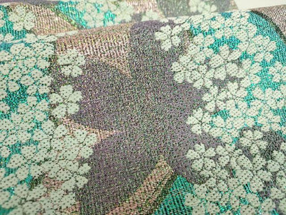 平和屋着物▼六通柄袋帯　流水桜　ラメ糸　正絹　逸品　DABH9606ps