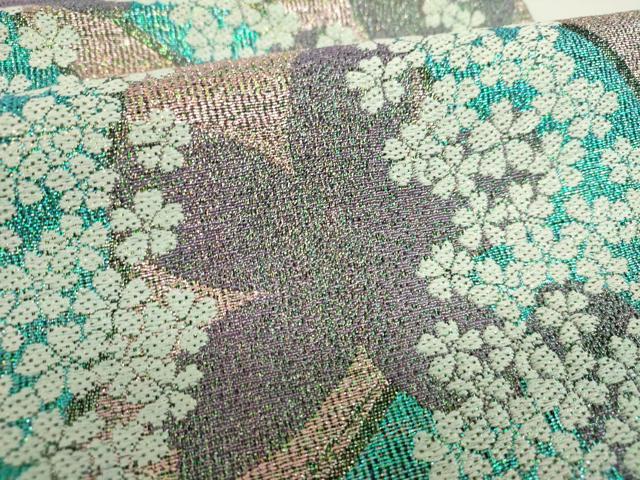 平和屋着物▼六通柄袋帯　流水桜　ラメ糸　正絹　逸品　DABH9606ps