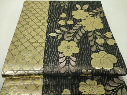 平和屋着物▼両面　全通柄袋帯　萌亜　辻が花　金糸　正絹　逸品　DABH9608ps