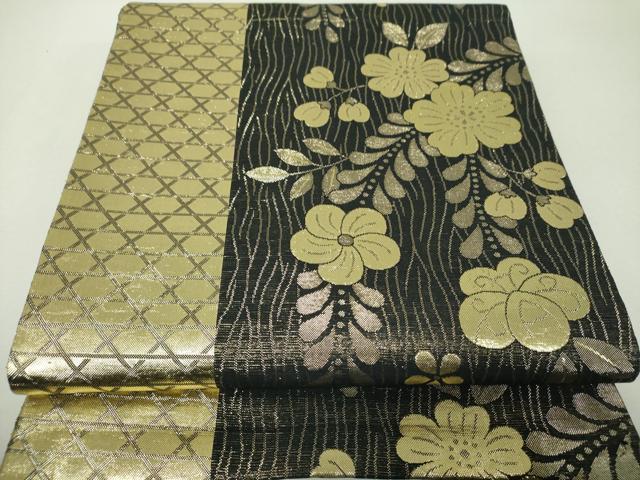 平和屋着物▼両面　全通柄袋帯　萌亜　辻が花　金糸　正絹　逸品　DABH9608ps