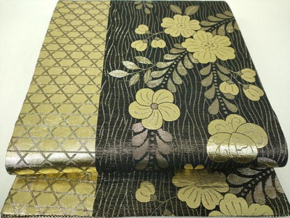 平和屋着物▼両面　全通柄袋帯　萌亜　辻が花　金糸　正絹　逸品　DABH9609ps
