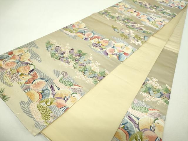 平和屋着物▼六通柄袋帯　唐織　松梅おしどり文　金糸　引箔　正絹　逸品　DABH9611ps