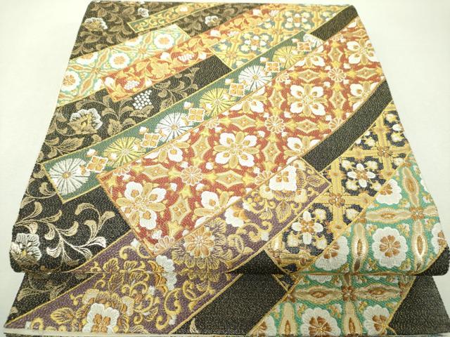 平和屋着物▼六通柄袋帯　飾彩短冊錦趣文様　金糸　正絹　逸品　DABH9612ps