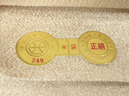 平和屋着物▼西陣　丸万織物謹製　袋帯　織部つづれ　老松　藤花房　金糸　証紙付き　正絹　逸品　未使用　DABH9614ps
