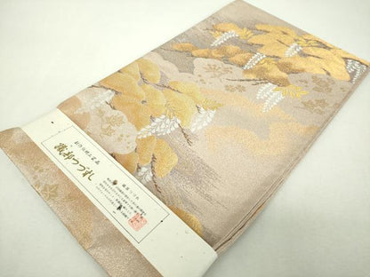 平和屋着物▼西陣　丸万織物謹製　袋帯　織部つづれ　老松　藤花房　金糸　証紙付き　正絹　逸品　未使用　DABH9614ps