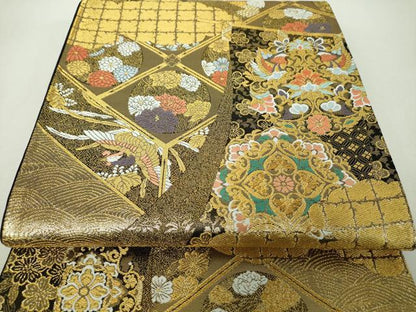 平和屋着物▼西陣　つちもと謹製　六通柄袋帯　正倉院鳳凰花文　金糸　証紙付き　正絹　逸品　未使用　DABH9616ps