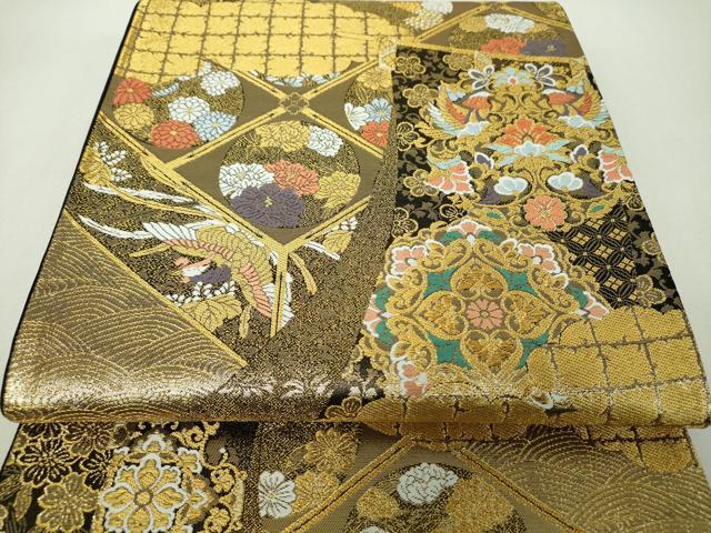 平和屋着物▼西陣　つちもと謹製　六通柄袋帯　正倉院鳳凰花文　金糸　証紙付き　正絹　逸品　未使用　DABH9616ps