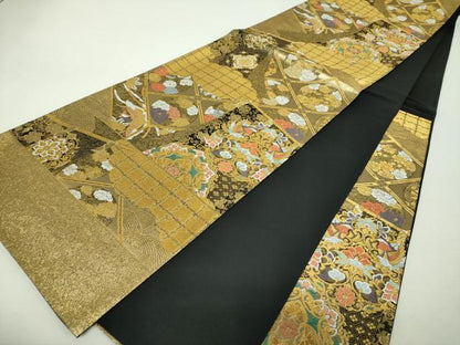 平和屋着物▼西陣　つちもと謹製　六通柄袋帯　正倉院鳳凰花文　金糸　証紙付き　正絹　逸品　未使用　DABH9616ps