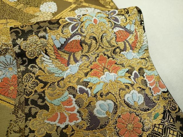 平和屋着物▼西陣　つちもと謹製　六通柄袋帯　正倉院鳳凰花文　金糸　証紙付き　正絹　逸品　未使用　DABH9616ps