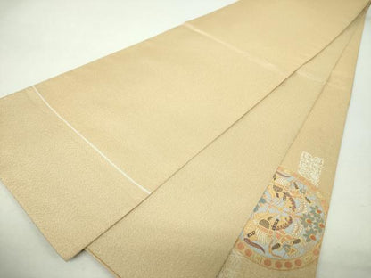 平和屋着物▼太鼓柄袋帯　狩猟連珠　向かい鳥花文　金糸　正絹　逸品　DABH9624ps