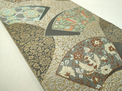 平和屋着物▼六通柄袋帯　地紙花鳥文　金銀糸　正絹　逸品　DABH9625ps