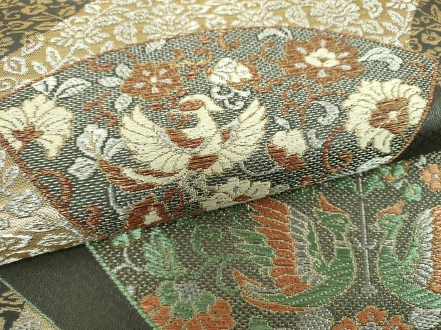 平和屋着物▼六通柄袋帯　地紙花鳥文　金銀糸　正絹　逸品　DABH9625ps