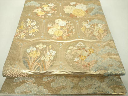 平和屋着物▼六通柄袋帯　亀甲春秋文　金銀糸　正絹　逸品　DABH9626ps