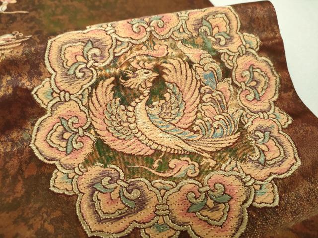 平和屋着物▼六通柄袋帯　名物裂鳳凰花文　花兎　金糸　引箔　正絹　逸品　DABH9628ps