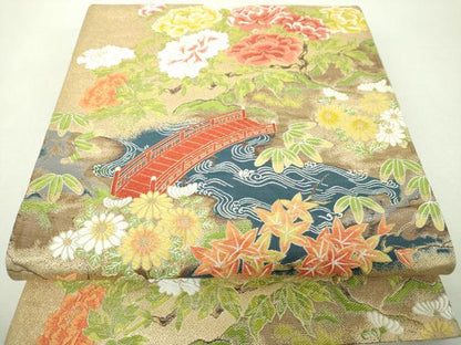 平和屋着物▼六通柄袋帯　唐織　長谷寺の畔　金糸　正絹　逸品　DABH9630ps