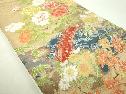 平和屋着物▼六通柄袋帯　唐織　長谷寺の畔　金糸　正絹　逸品　DABH9630ps