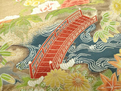 平和屋着物▼六通柄袋帯　唐織　長谷寺の畔　金糸　正絹　逸品　DABH9630ps