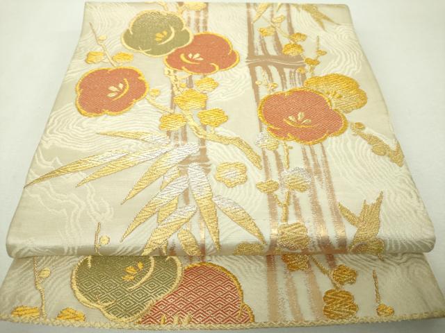 平和屋着物▼六通柄　京袋帯　笹梅文　金銀糸　正絹　逸品　DABH9632ps