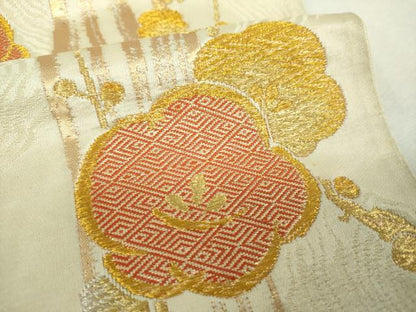 平和屋着物▼六通柄　京袋帯　笹梅文　金銀糸　正絹　逸品　DABH9632ps