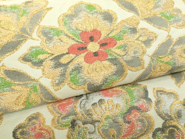 平和屋着物▼六通柄袋帯　正倉院花文　金銀糸　正絹　逸品　DABH9633ps