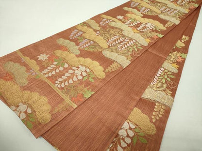 平和屋着物▼六通柄袋帯　吉祥松藤文　金糸　正絹　逸品　未使用　DABH9636ps