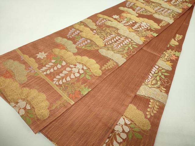 平和屋着物▼六通柄袋帯　吉祥松藤文　金糸　正絹　逸品　未使用　DABH9636ps